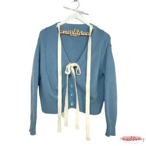 Betty Chow Cashmere Wool Angora Soft  Cardigan Sweater with ribbon ties